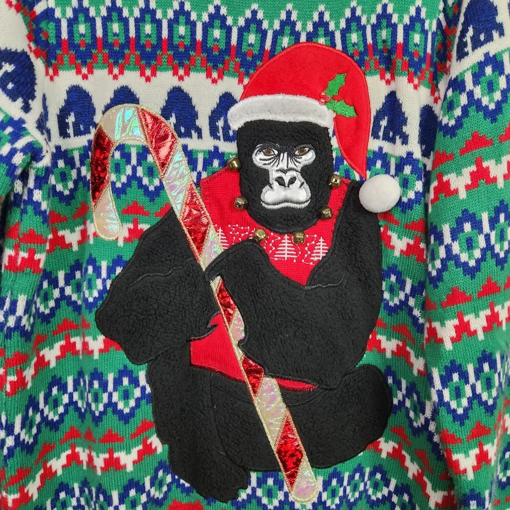 Holiday Time Ugly Christmas Sweater UCS Gorilla Fair Isle Jingle Mens Size XL